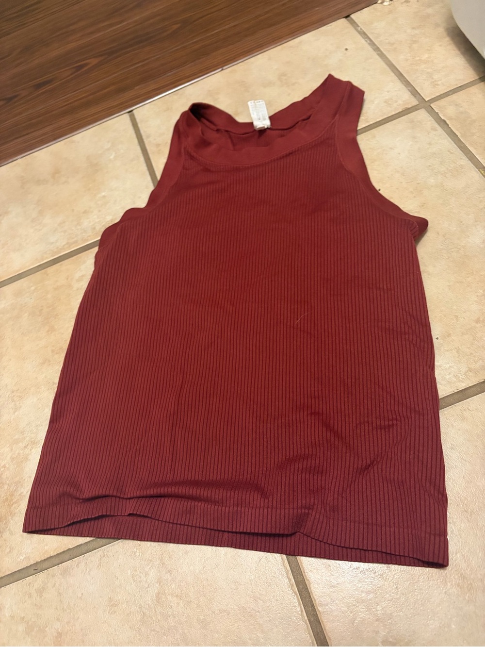 Womens maroon Ribbed Sleeveless athletic Tank Top - Burgundy
